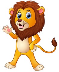 Naklejka premium Cute lion cartoon waving hand 