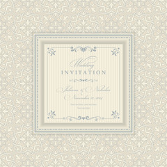 Invitation cards in an old-style beige and blue.