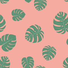 Seamless pattern with hand-drawn tropical monstera