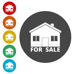 House for sale vector icon, circle flat design internet button 
