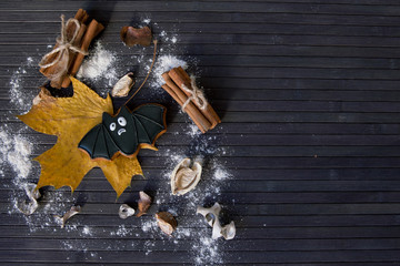Halloween homemade gingerbread cookie on table