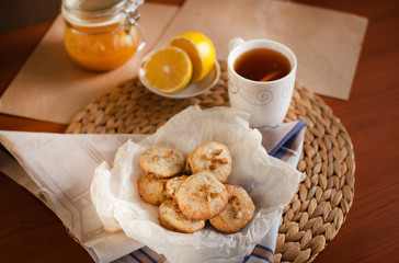 cookies and cup of black tea