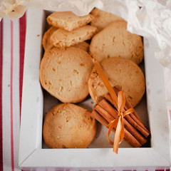 Stacked chip cookies on napkin