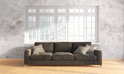 Modern bright interior . 3D render