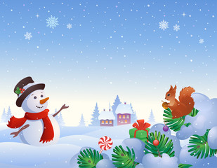 Snowman and squirrel background