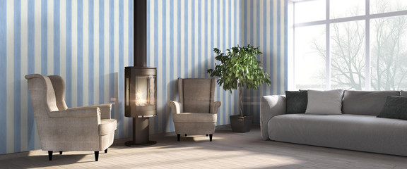 Modern bright interior . 3D render