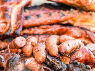 Sausages And Steaks On Barbecue Grill