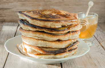 homemade pancakes with honey