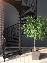 Modern bright interior . 3D render