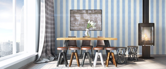 Modern bright interior . 3D render