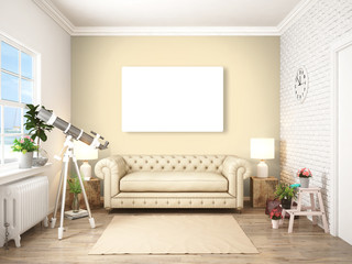 Modern bright interior . 3D rendering