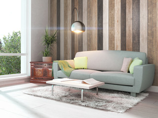 Modern bright interior . 3D rendering