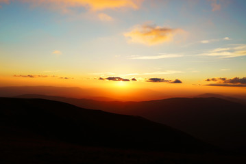 Beautiful mountain peaks with sunset
