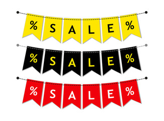 Eye catching set of SALE bunting flags as different bright garlands with percent symbols