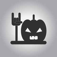 Black and white Vector illustration in flat design Halloween icon pumpkin and hand