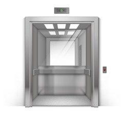 Vector Open Chrome Metal Office Building Elevator with Mirror Isolated on Background