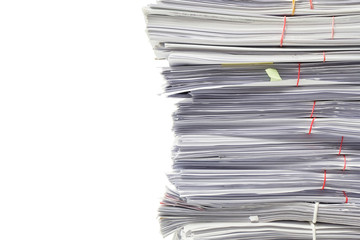 Stack of business papers isolated on white background