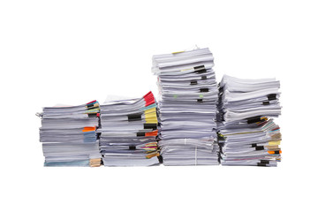 Stack of business papers isolated on white background