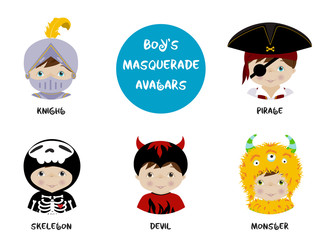 Set of halloween avatars for boys