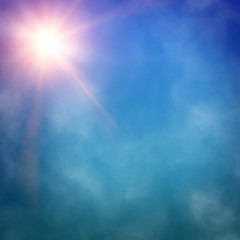 Light of a searchlight beams through a smoke. Background in show