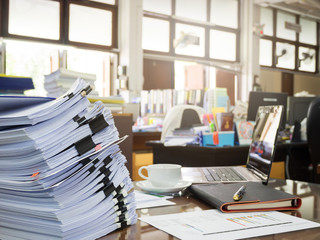 Business Concept, Pile of unfinished documents on office desk, Stack of business paper