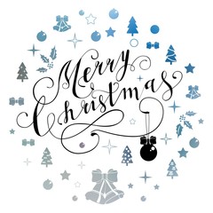 Merry Christmas glittering lettering design. Vector illustration