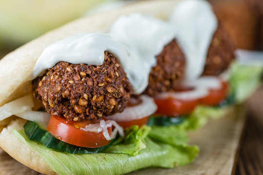 Fresh Made Falafel Sandwich (close-up Shot)