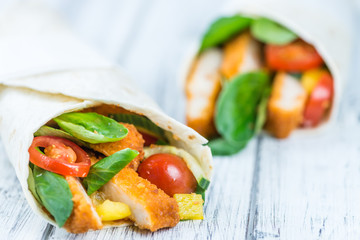 Fresh made Chicken Wraps (selective focus)