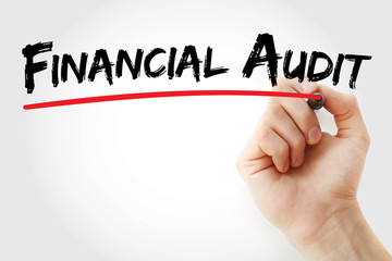 Hand writing Financial audit with marker, concept background