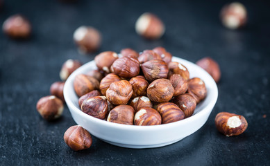 Hazelnuts on a slate slab