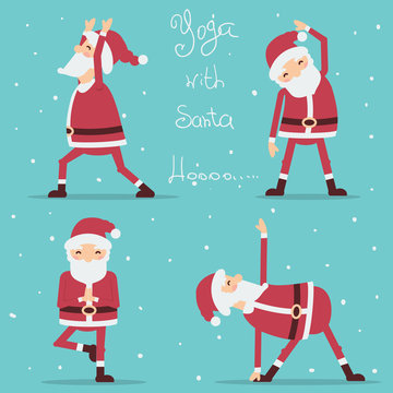 Santa Claus doing yoga.Vector illustration