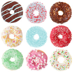 Tasty donuts on white background