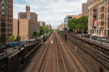 Fototapeta na wymiar Empty railway metro lines in Manhattan, New York