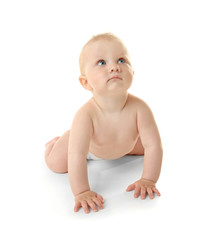 Adorable little baby on white background