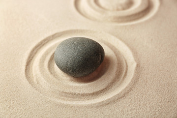 Fototapeta na wymiar Japanese Zen garden. Pebble on a sand