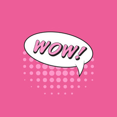 Classic comics book speech sticker WOW! with speech bubble and p