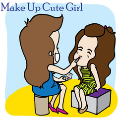 make up cute girl cartoon vector character