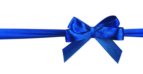 Blue ribbon with bow isolated on white