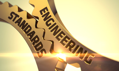Engineering Standards Concept. Golden Cogwheels. 3D.