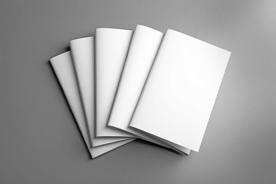Blank brochures on grey background