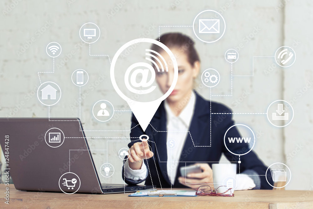 Poster business button messaging mail email network web sign
