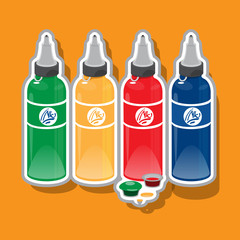 Tattoo ink bottles on a colored background. Tattoo Accessory.