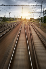 Train Rails Sunset Blurred Motion View