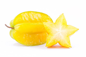 slice ripe star fruit carambola or star apple ( starfruit ) on white background healthy fruit food...