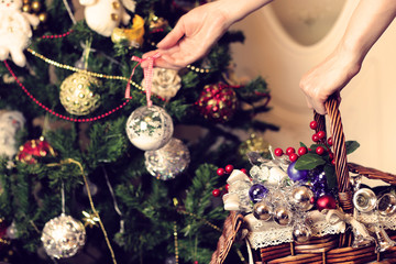 Christmas toys in a wicker basket