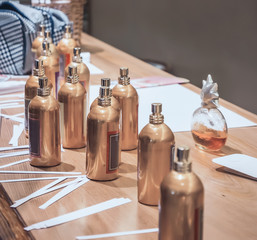 Flasks and examples of odor on the table.
