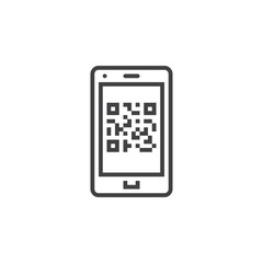 QR Code On Smartphone line icon, outline vector sign, linear pictogram isolated on white. logo illustration