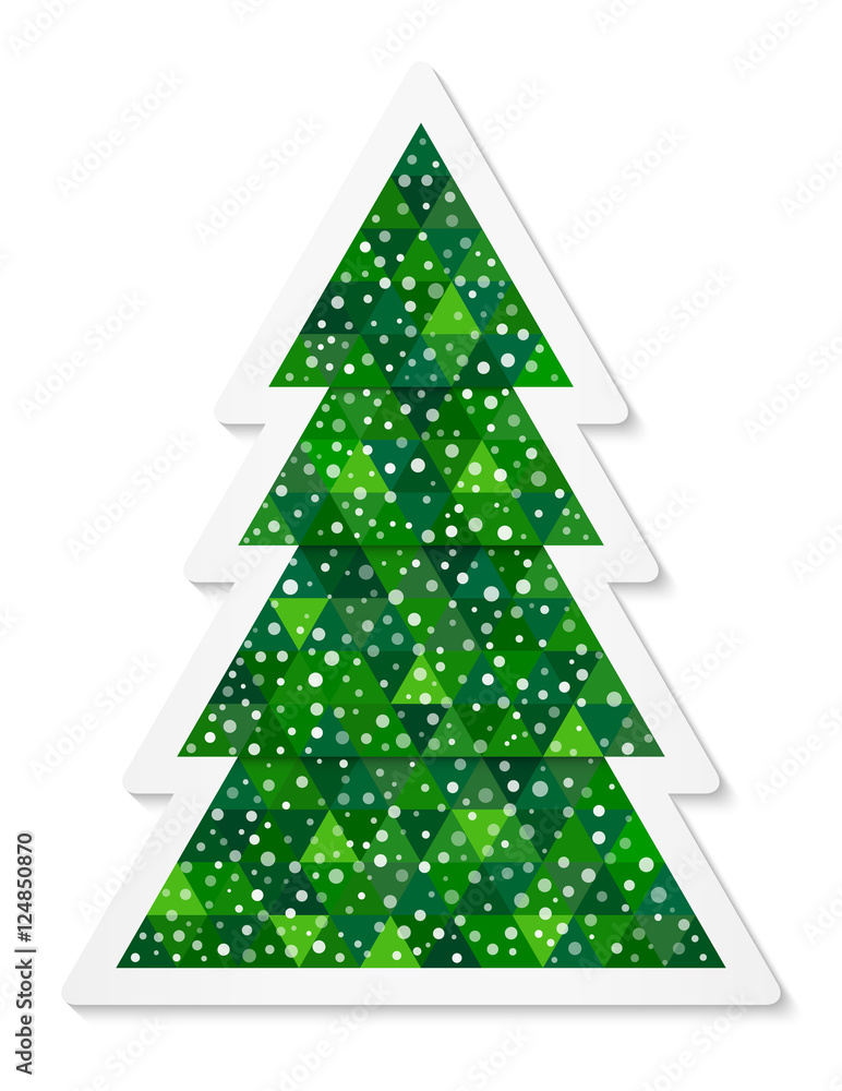 Poster abstract conifer sticker out of triangles with snow