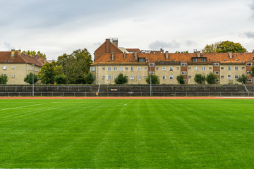 Fototapeta na wymiar running track on a football field