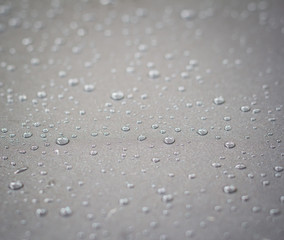Drops of water on the black teflon background.